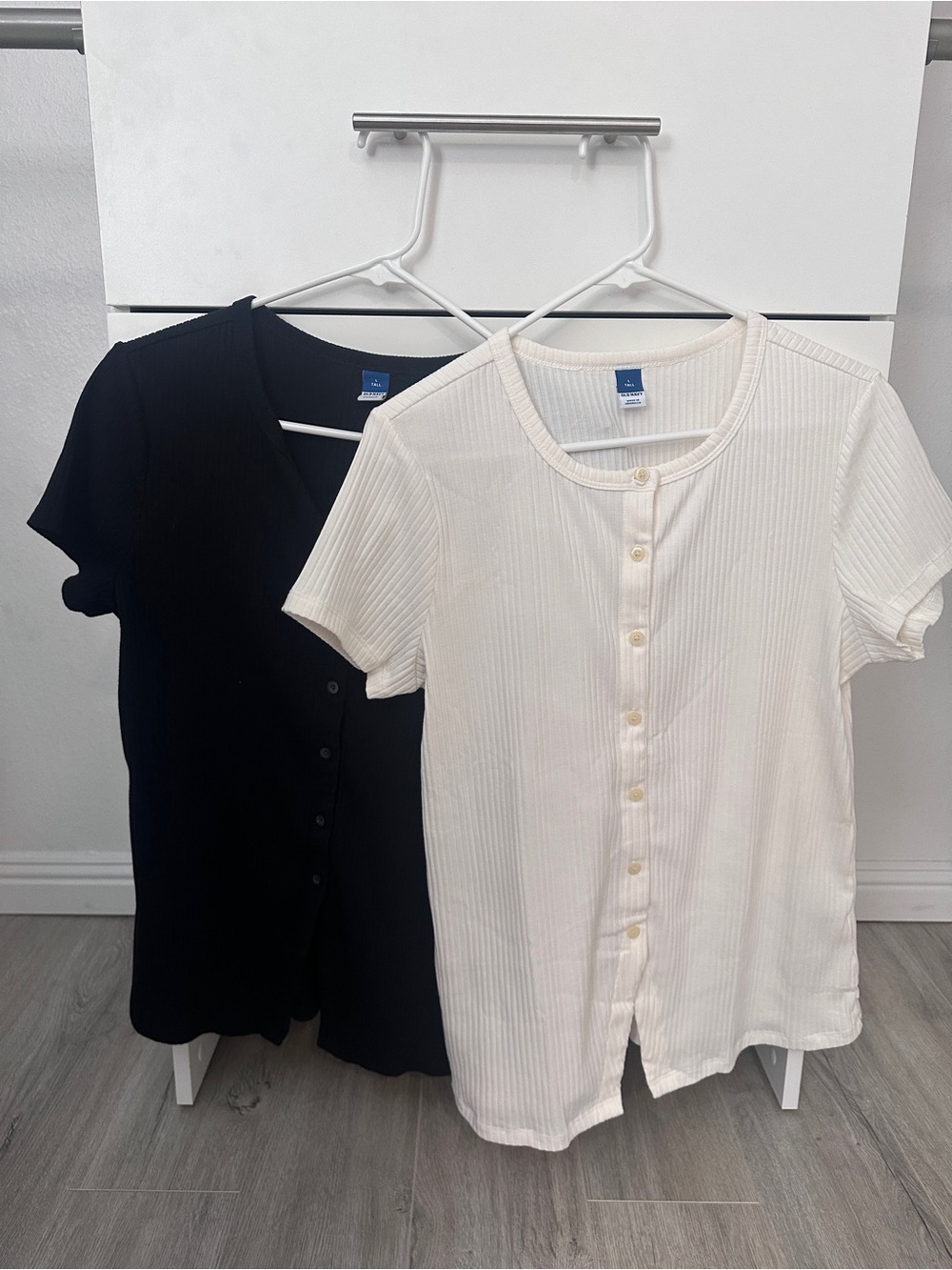 Old Navy Ribbed Button-Front Short Sleeve Tops - Black & White Set of 2